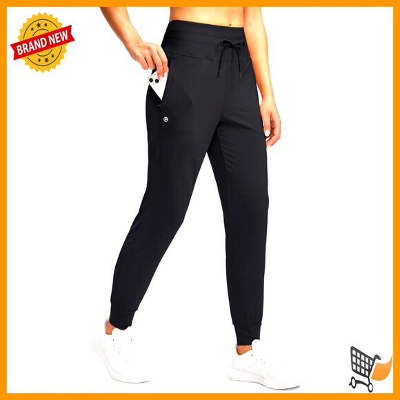 Pants - High Waisted Joggers with Zipper Pockets, Tapered Leg, Athletic Lounge Pants